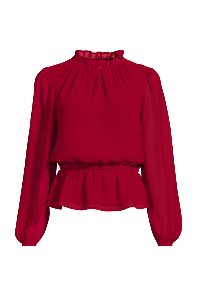 Women's Chiffon Peplum Top - Lands' End - Red - S | Lands' End (US)