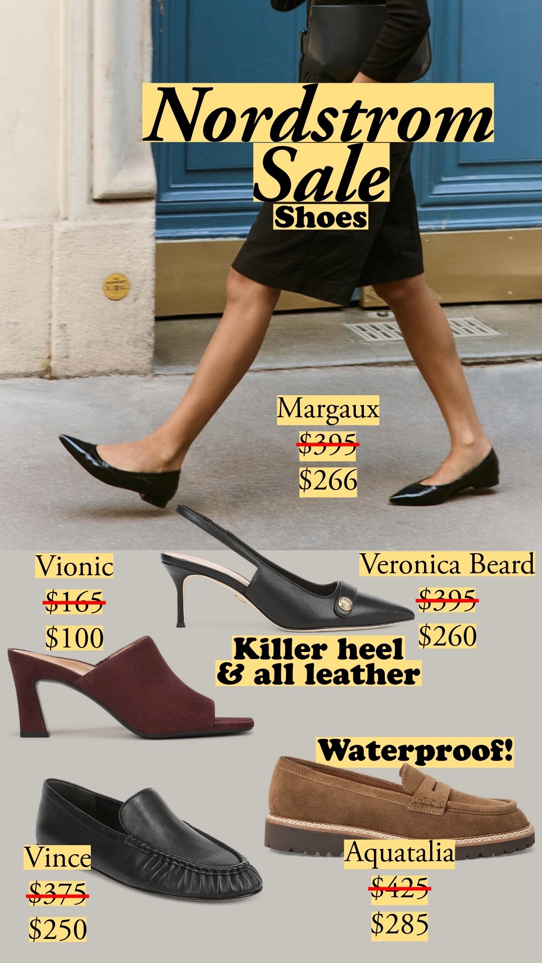 Margaux's got the rare crinkle flats I am happy to recommend: the texture is consistent through the shoe. Veronica Beard's heels are positioned for balance, and the shape is ultra precise. I'd recommend them at full price. I cannot believe how well designed the Vionic mules are – many brands struggle to make a heel look this refined yet modern. Aquatalia's waterproof loafers have a classic lug sole, not too chunky to feel like those enormous Pradas from 2020. I love a lug sole loafer for travel, especially, since it's both comfortable and polished. Vince gets the ruching right, and the loafer is all leather. Nordstrom, Nordstrom Anniversary Sale, Sneaker, Samba, Indoor Sneaker, Runner Sneaker, Waterproof, Zip Bootie, Knee High Boot, Chelsea Boot, Hailey Bootie, Leather Knee High Boot, Pointed Toe, Loafer, Slingback, Slide Sandal, Sandal, Slide Sandal, Ballet Flat

#LTKootd #LTKSaleAlert