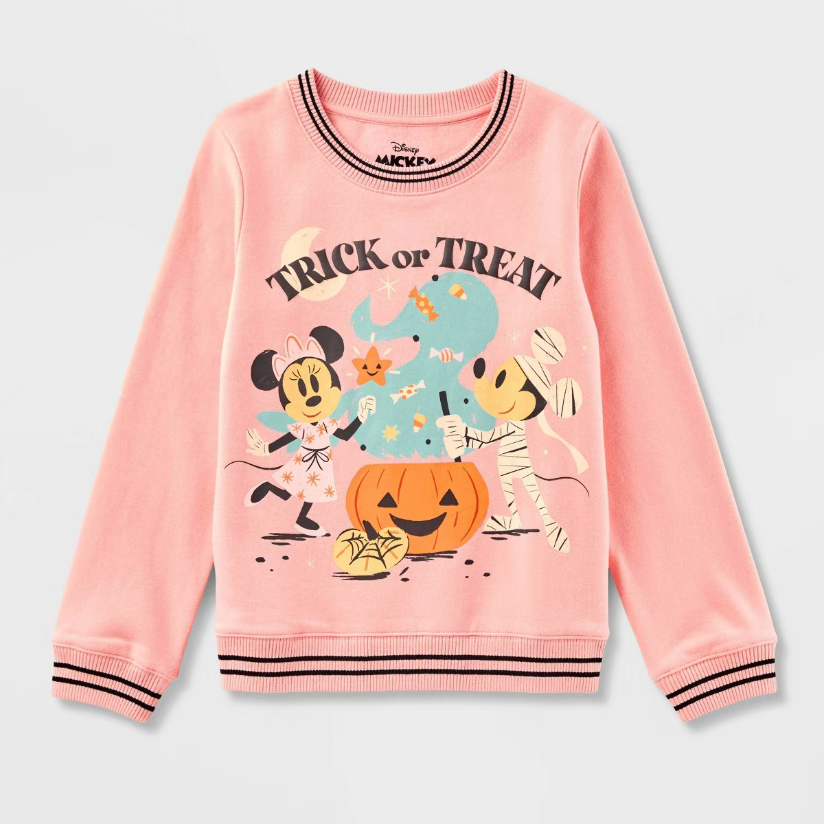 Kids' Mickey & Minnie Trick-or-Treat Crewneck Sweatshirt - Pink | Target