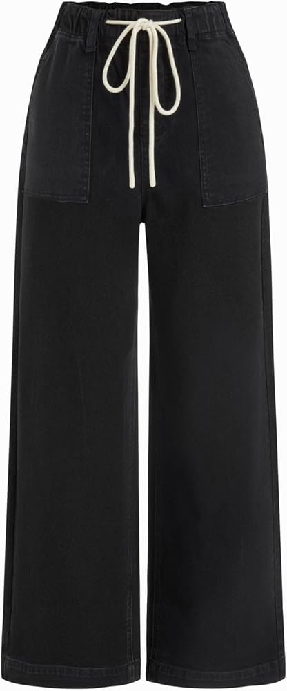 CIDER Womens Drawstring Baggy Wide Leg Jeans High Elastic Waist Boyfriend Jeans with Deep Pockets... | Amazon (US)