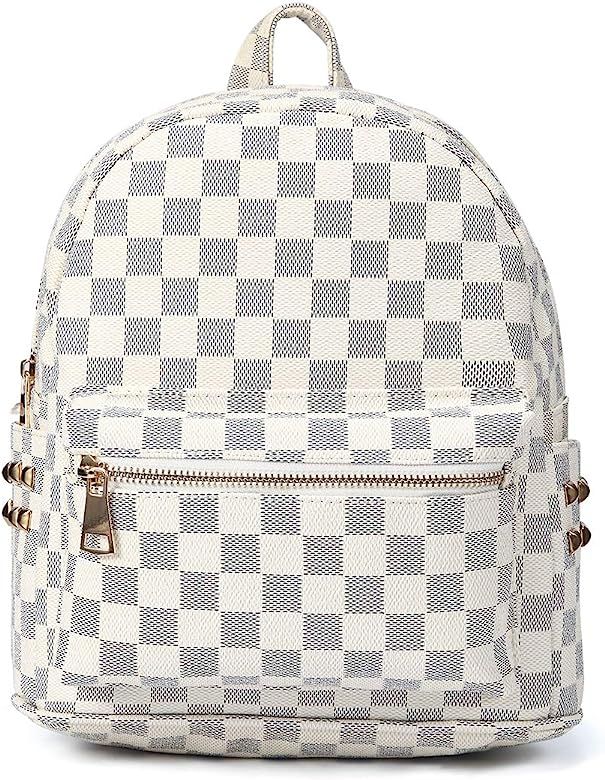 Fashion Leather Backpack Travel bag for Women Teen Checkered flower | Amazon (US)