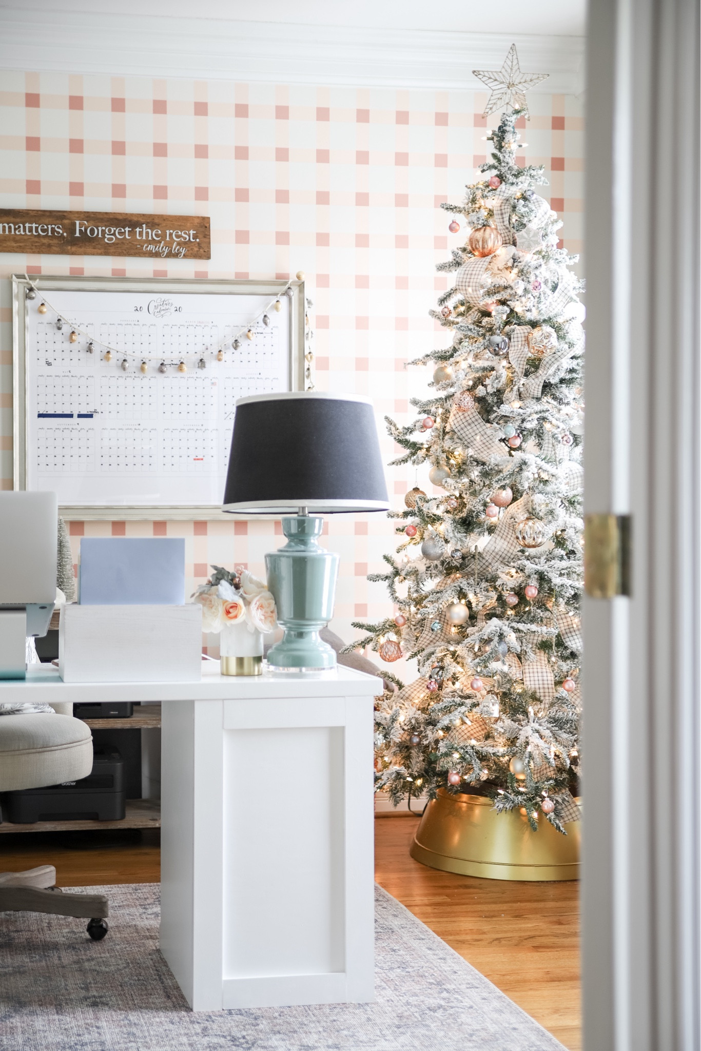 My office is always so fun to decorate with pink ornaments, brass tree collar and a beautiful flocked fir tree! 

#LTKSeasonal #LTKHoliday #LTKHome