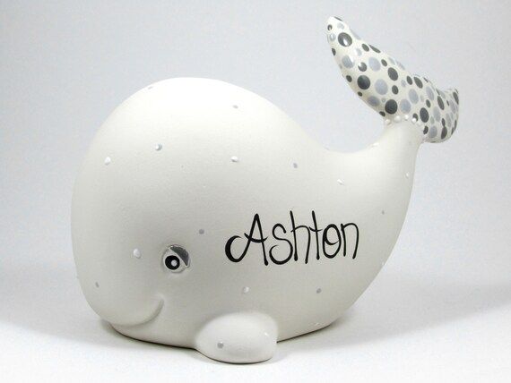 Personalized Piggy Bank in Gray Dots // Whale Piggy Bank | Etsy (US)