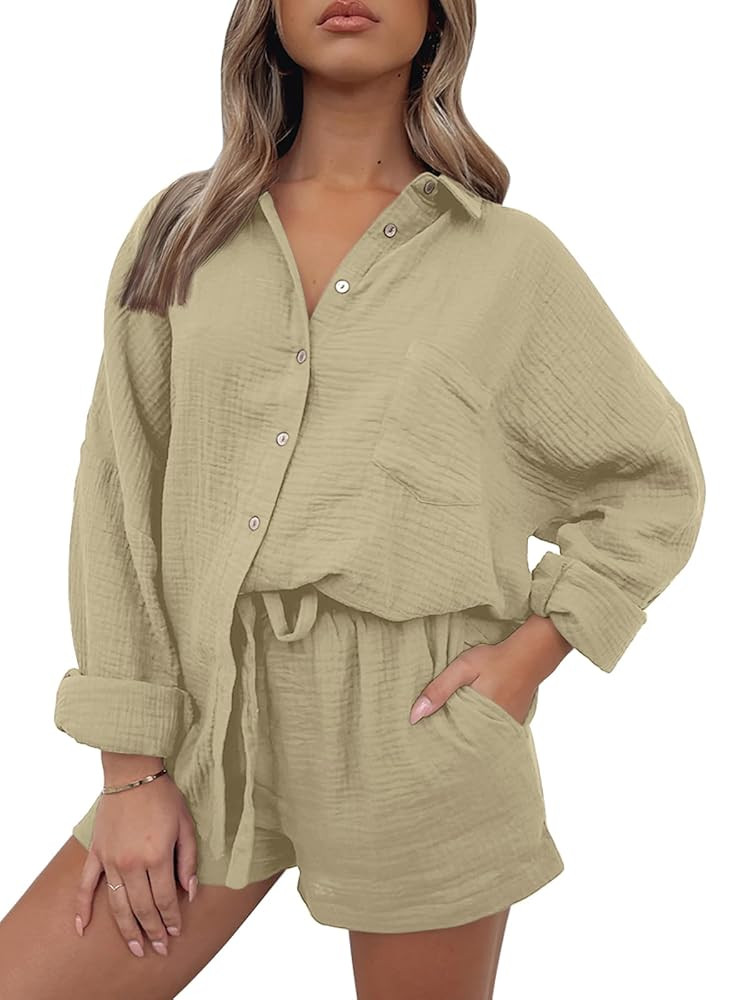 AUTOMET 2 Piece Sets For Women Lounge Wear Matching Two Piece Pajama Fashion Oversized Shirts And... | Amazon (US)