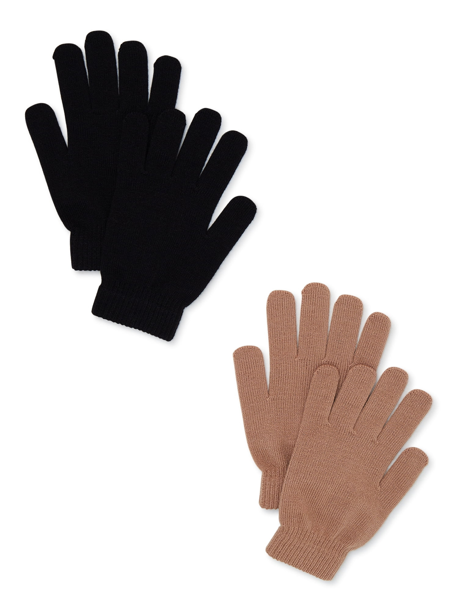 Time and Tru Women's Knit Gloves, 2-Pack Brown Acorn | Walmart (US)