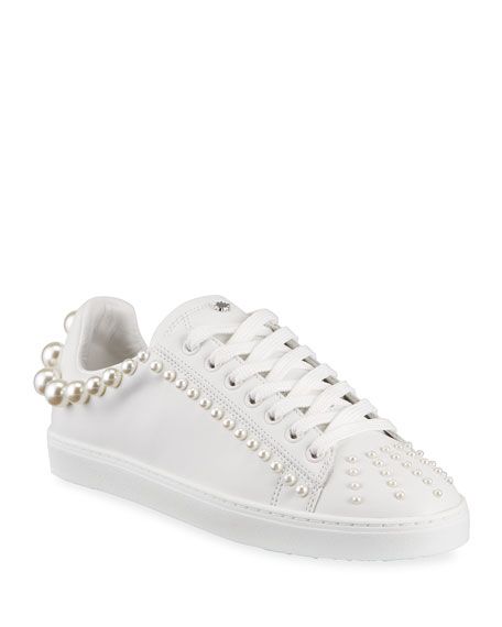 Goldie Pearly Leather Low-Top Sneakers | Neiman Marcus