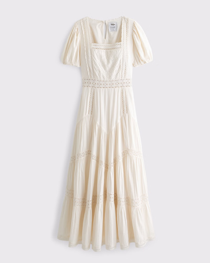 Puff Sleeve Lace-Pieced Maxi Dress | Abercrombie & Fitch (US)