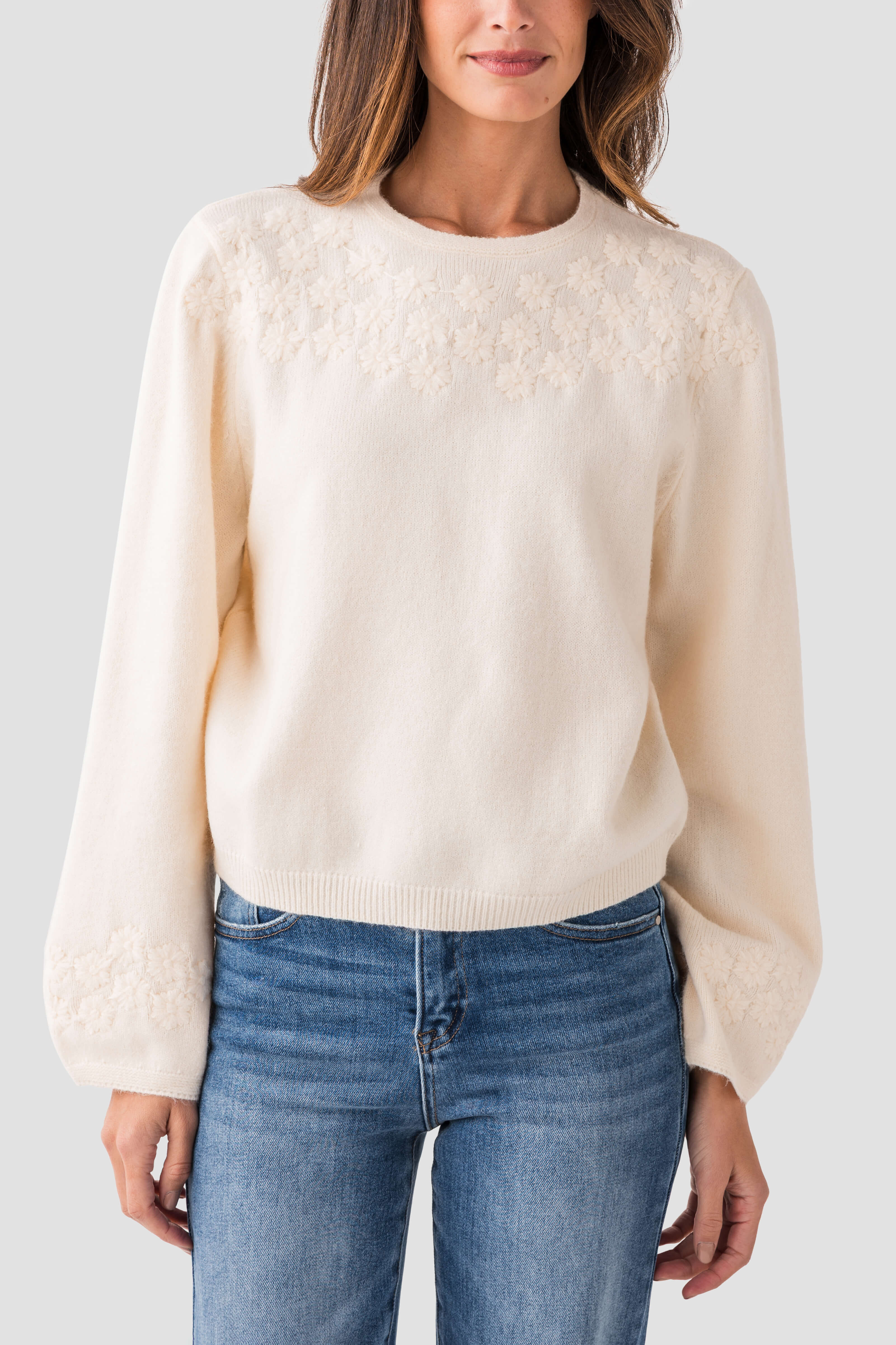 Pinch Flower Embroidered Sweater | Social Threads