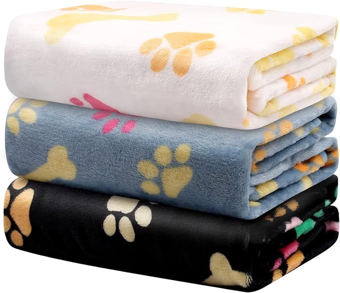 3 Pack Dog Blankets for Large Medium Small Dogs, Super Soft Warm Fluffy Flannel Pet Blanket for P... | Amazon (US)