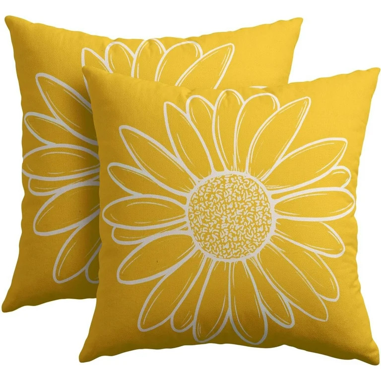 Yellow Daisy Flower Pillow Covers 18x18 Inch Set of 2 Spring Summer Floral Bloom Decorative Throw... | Walmart (US)
