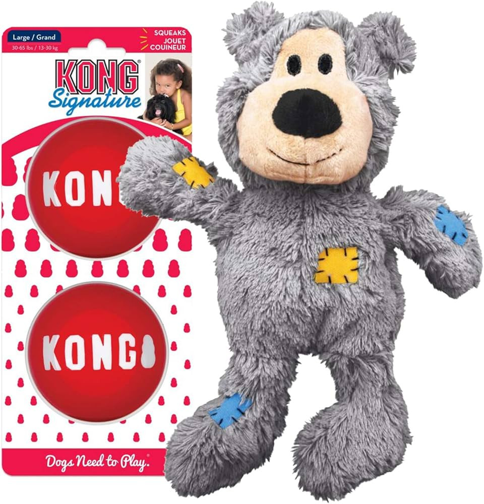 KONG Wild Knots Bear & Signature Balls 2 Pack - Dog Chew Toy - Dog Ball to Aid Boredom - Plush To... | Amazon (US)