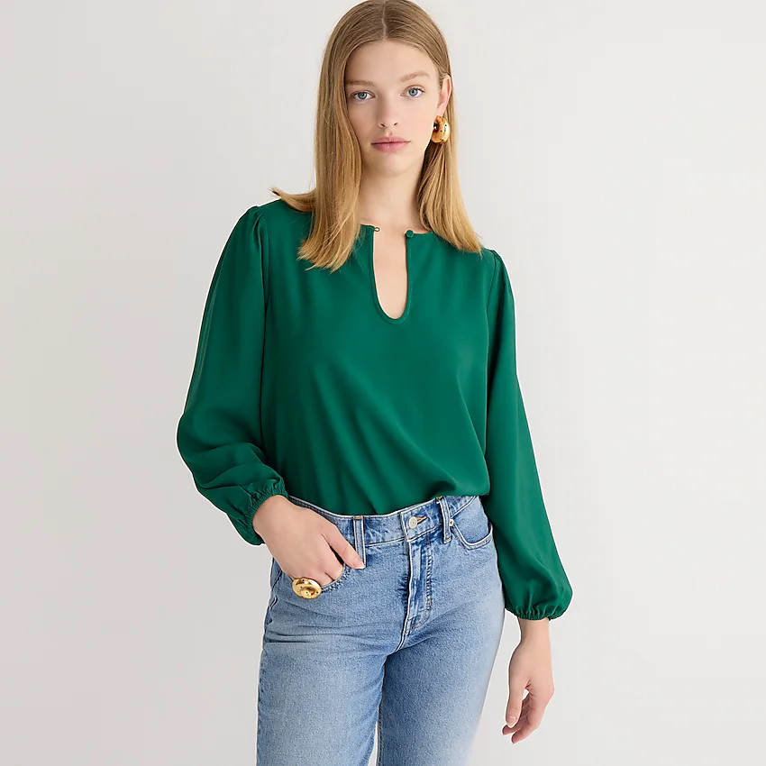 Puff-sleeve satin-back crepe top | J. Crew US