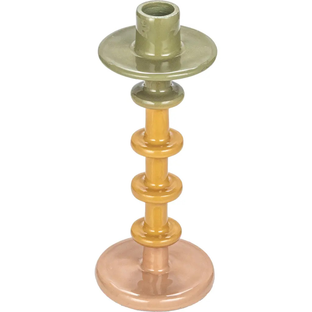 Storied Home Enameled Decorative Metal Taper Candle Holder, Green, Tan and Pink in Yellow at Nordstrom | Nordstrom