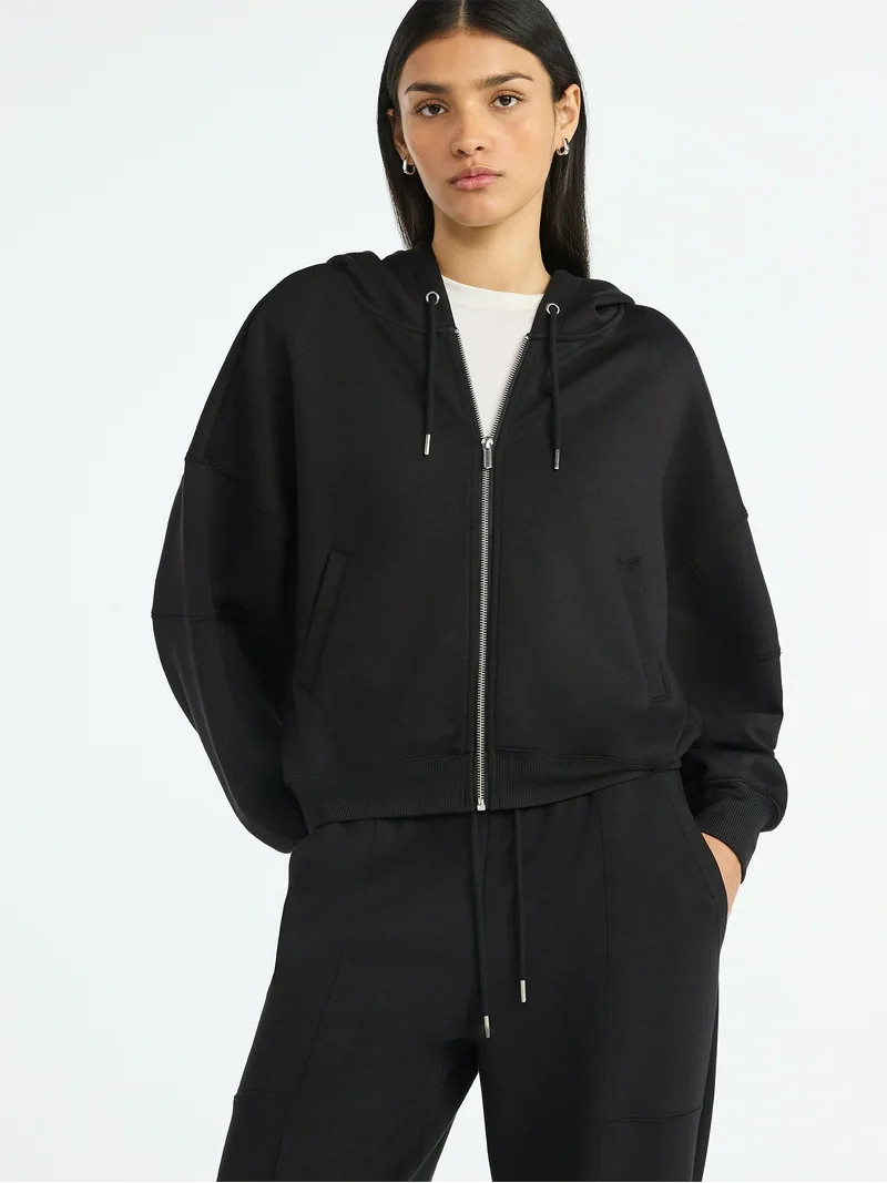 Scoop Women's and Women's Plus New Scubaknit Barrel Zip Hoodie, Sizes XS-4X | Walmart (US)