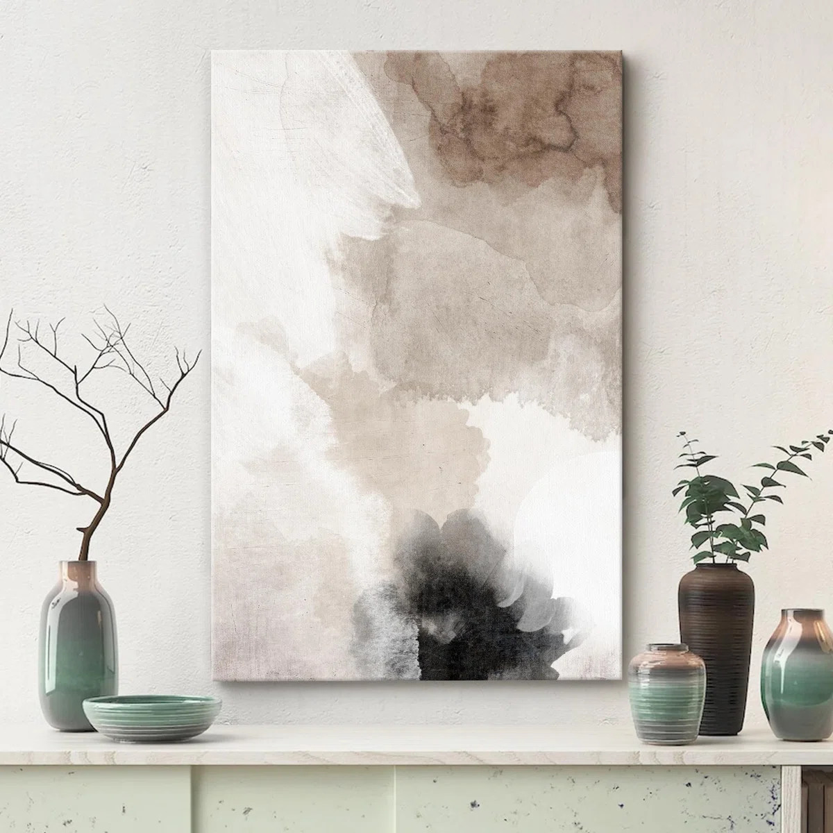 Grunge Abstract Paint Stroke Effect " Faded Textured Tan And Gray Color Blocks Abstract Shapes Mi... | Wayfair North America
