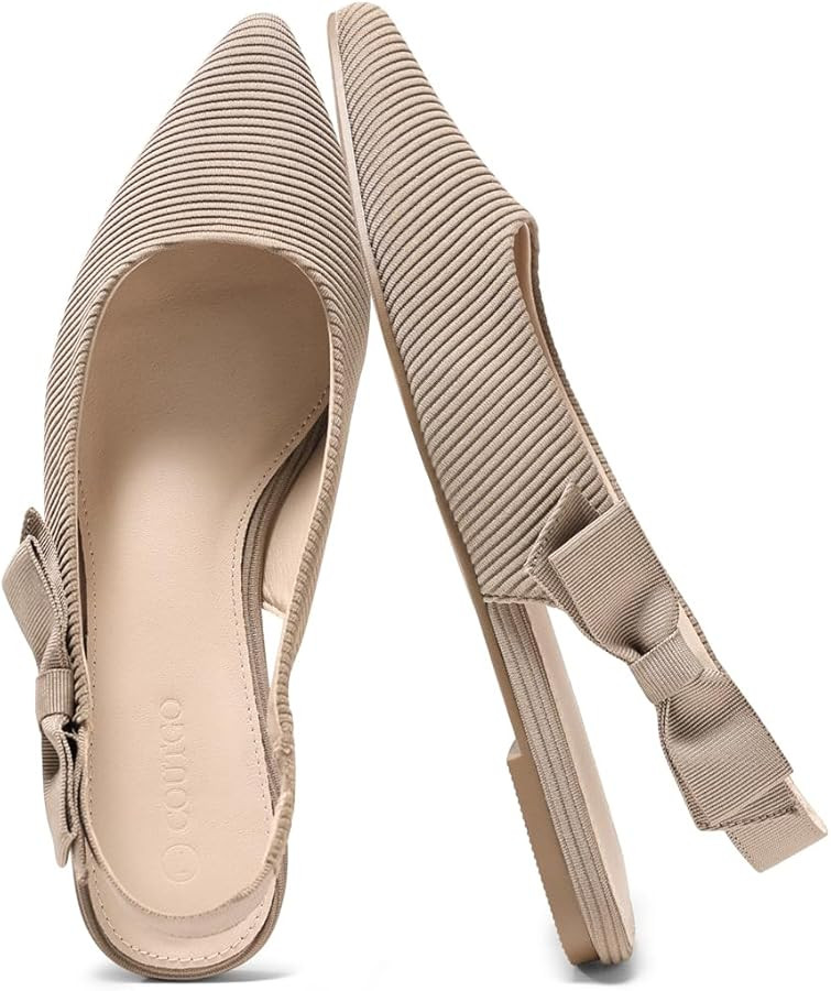 Coutgo Womens Slingback Flats Bow Pointed Closed Toe Dress Shoes Slip on Work Party Shoes | Amazon (US)