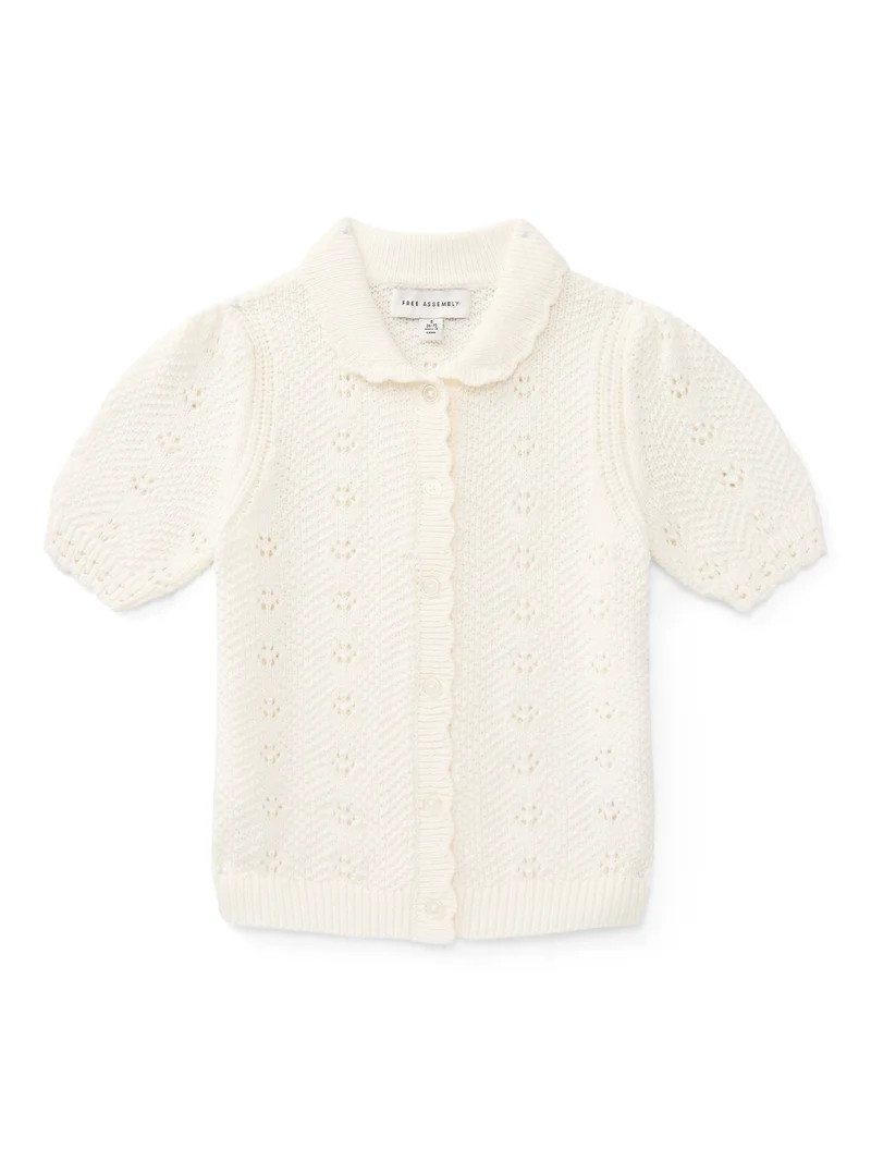Free Assembly Girls' Cotton Pointelle Cardigan Sweater with Short Sleeves, Sizes XS 4/5-XL 14/16 | Walmart (US)