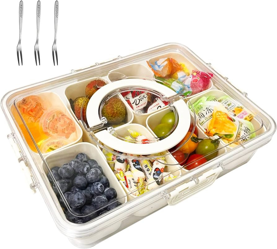 Snackle Box Charcuterie Container, Divided Serving Tray with Lid and Handle, Charcuterie Snack Bo... | Amazon (US)
