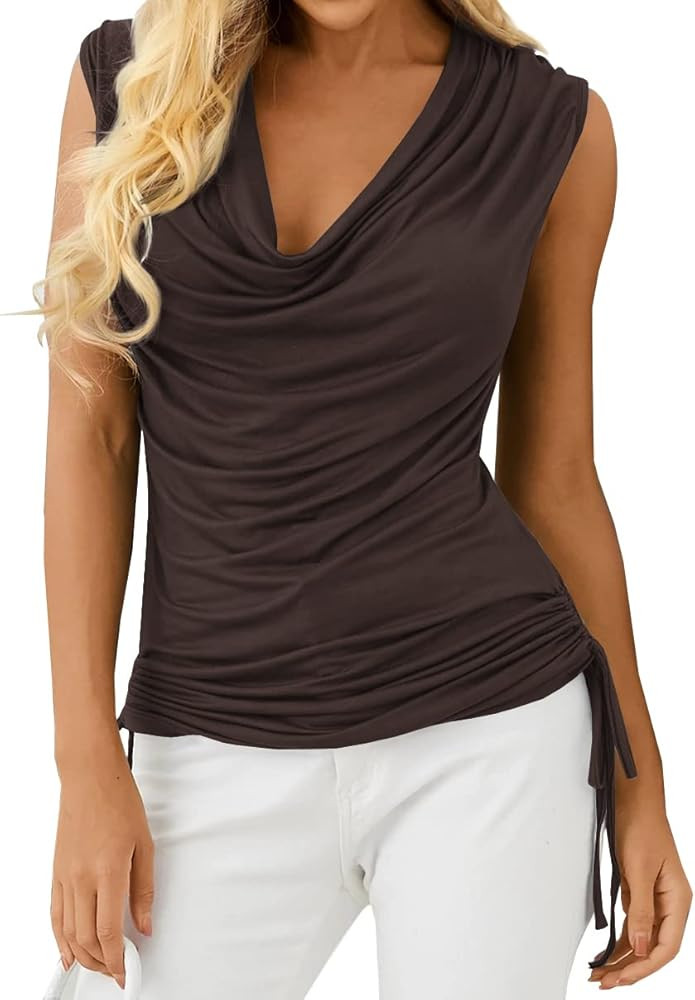 Veatzaer Women Cowl Neck Tank Tops Summer Ruched Sleeveless Casual Shirts Side Shirring Cotton To... | Amazon (US)
