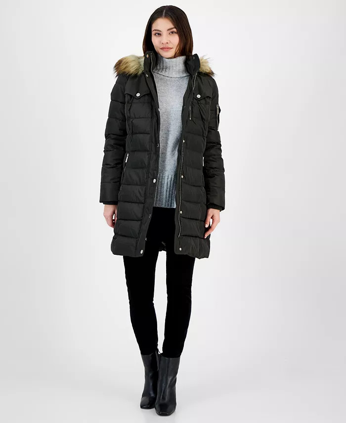 Michael Kors Women's Faux-Fur-Trim Hooded Puffer Coat, Created for Macy's - Macy's | Macy's