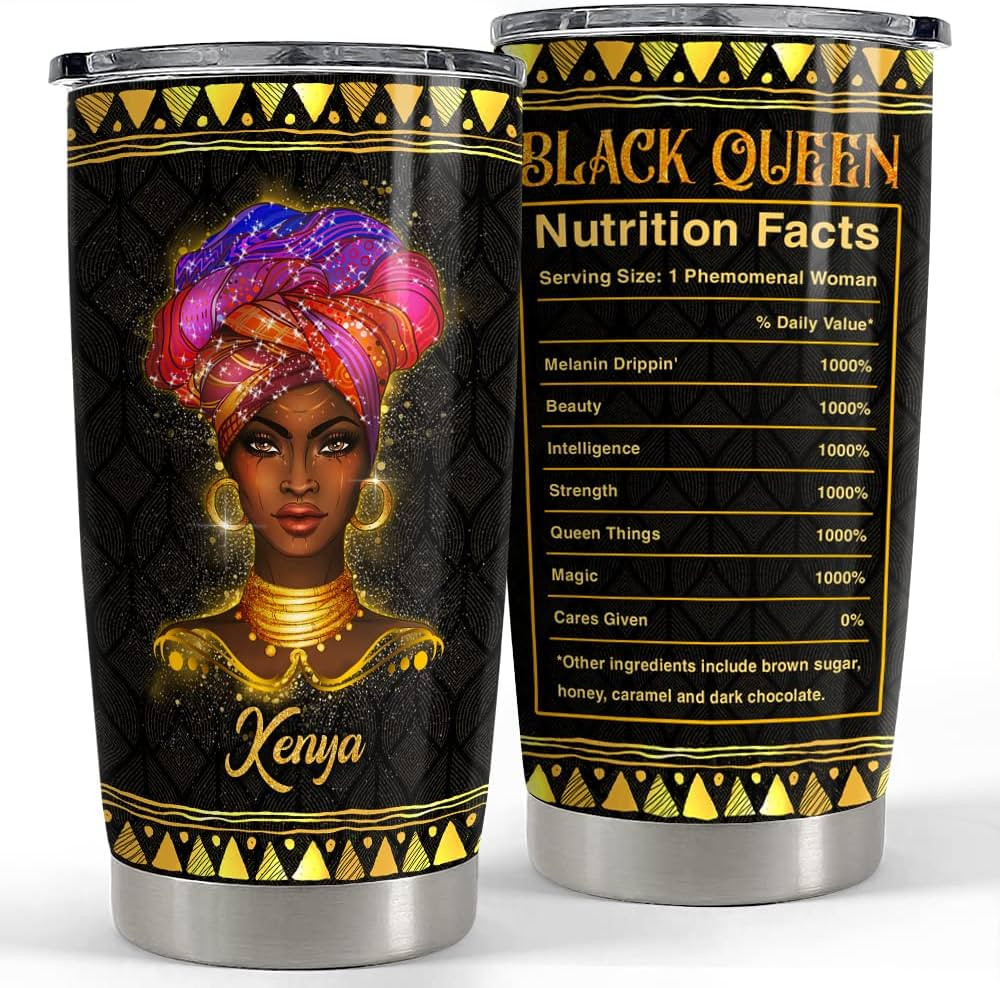 SANDJEST Personalized Black Queen Nutrition Facts Tumbler 20oz 30oz Tumblers with Lid Gift for Af... | Amazon (US)