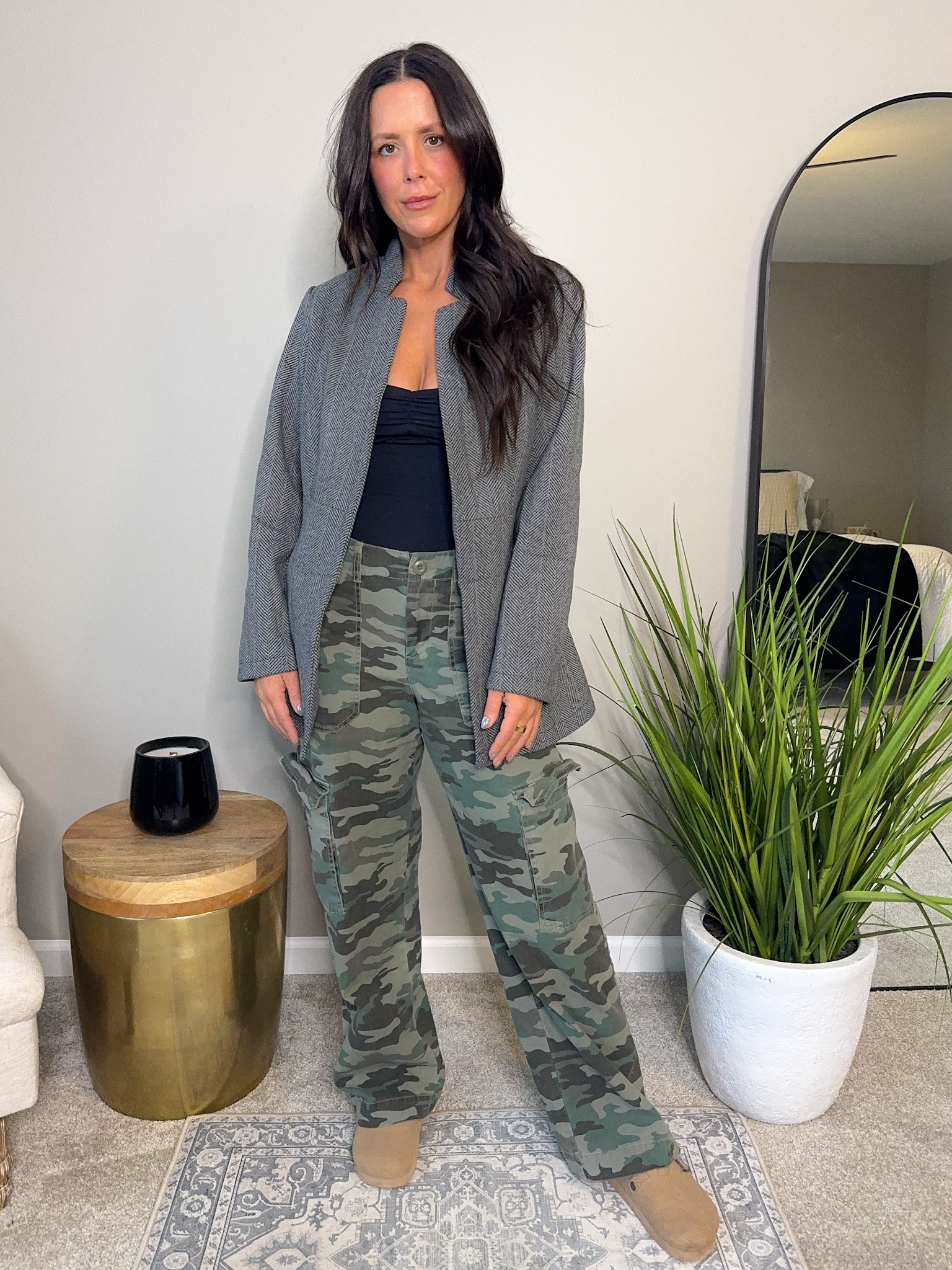 Sized up in jacket to a Medium and in pants to a 6. Wanted both to fit loose. Bodysuit is TTS and wearing a Small. Shoes are TTS  

#LTKShoeCrush #LTKFindsUnder50 #LTKStyleTip