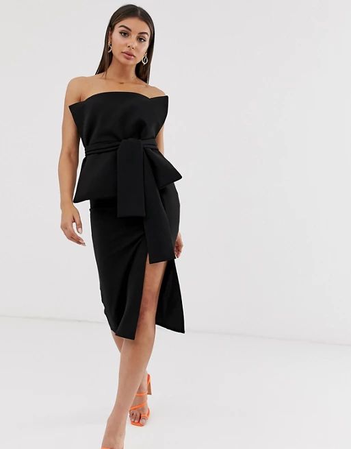 ASOS DESIGN minimal fold layer bandeau belted midi dress | ASOS UK