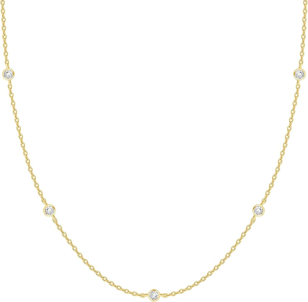 PAVOI 14K White Gold Plated Station Necklace | Simulated Diamond BTY Necklace | Womens CZ Chain N... | Amazon (US)
