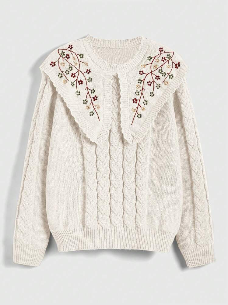 ROMWE Fairycore Women's Retro Cottagecore Style Embroidered Collar Sweater | SHEIN