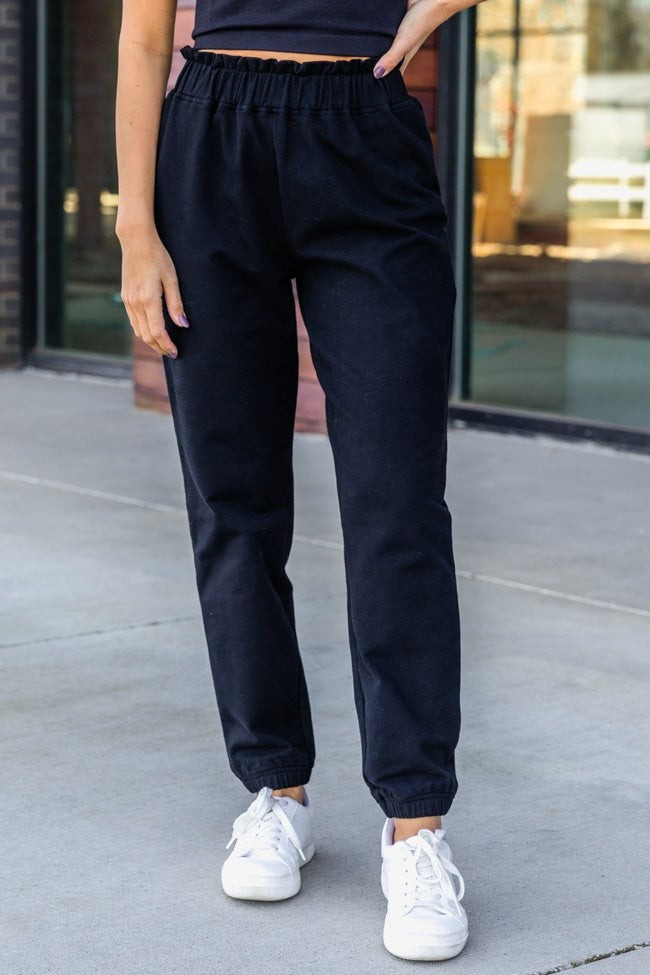 Rainy Days Black Paperbag Waist Lounge Joggers | The Pink Lily Boutique