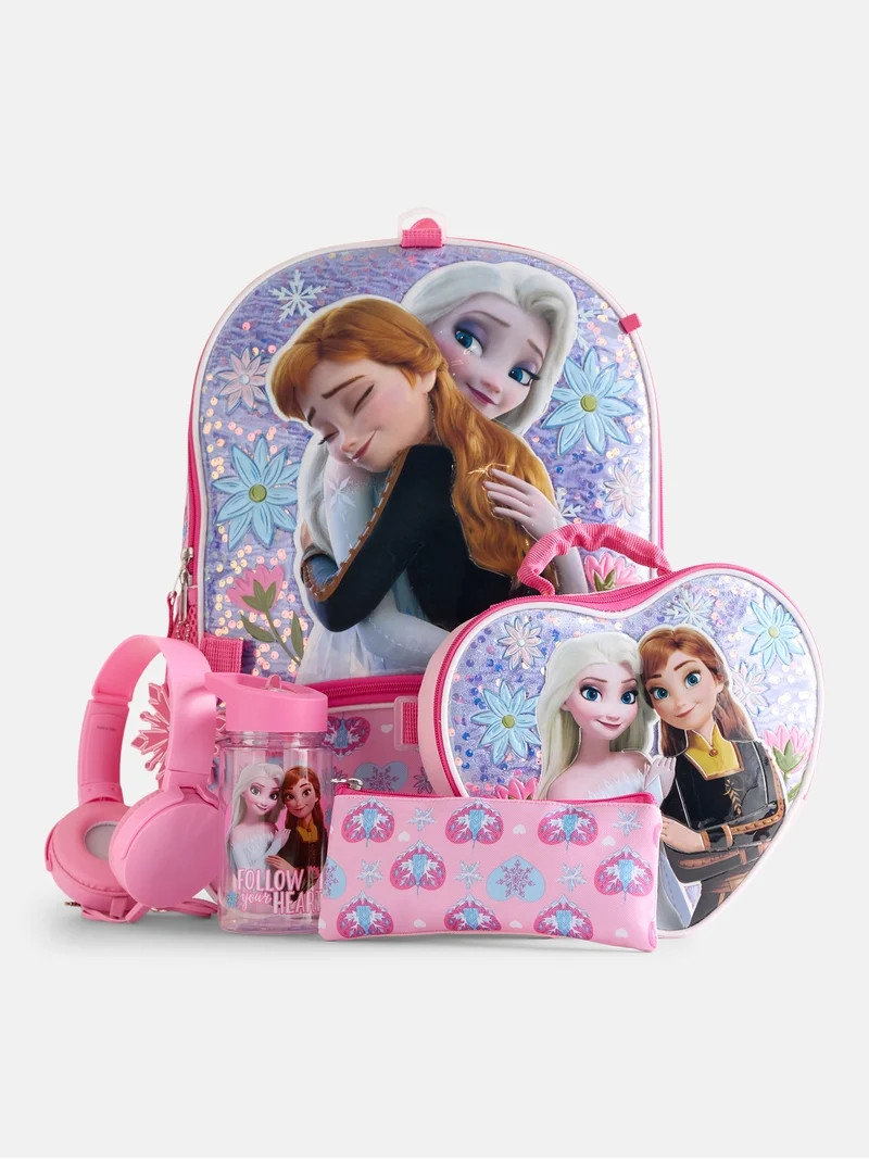 Disney Frozen Elsa and Anna Sequined Backpack Set with Lunch Bag, 6 Piece | Walmart (US)