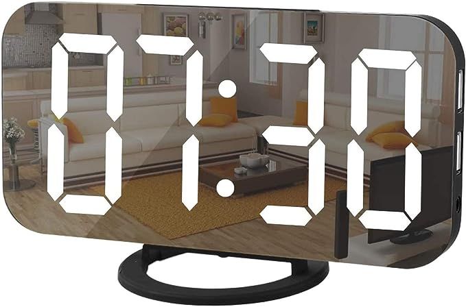 Digital Clock Large Display, LED Alarm Electric Clocks Mirror Surface for Makeup with Diming Mode... | Amazon (US)