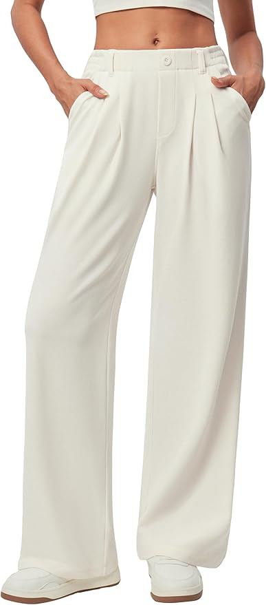 IUGA Wide Leg Pants Woman Pull on Stretchy Work Dress Pants High Waisted Business Casual Trousers... | Amazon (US)