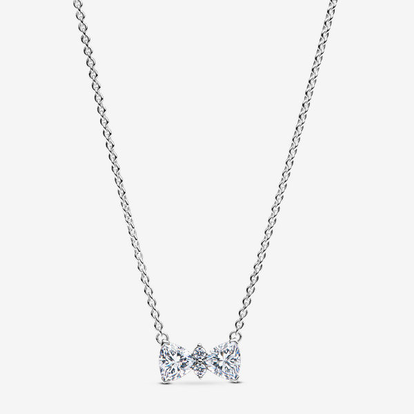 Pandora Sparkling Bow Necklace - Sterling silver / Cubic Zirconia / Clear - Sz. 17.7 in | Pandora US