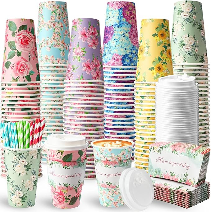 48 Set 16oz Disposable Paper Coffee Cups with Lids Sleeves Straws Holiday Paper Drinking Cups Bul... | Amazon (US)