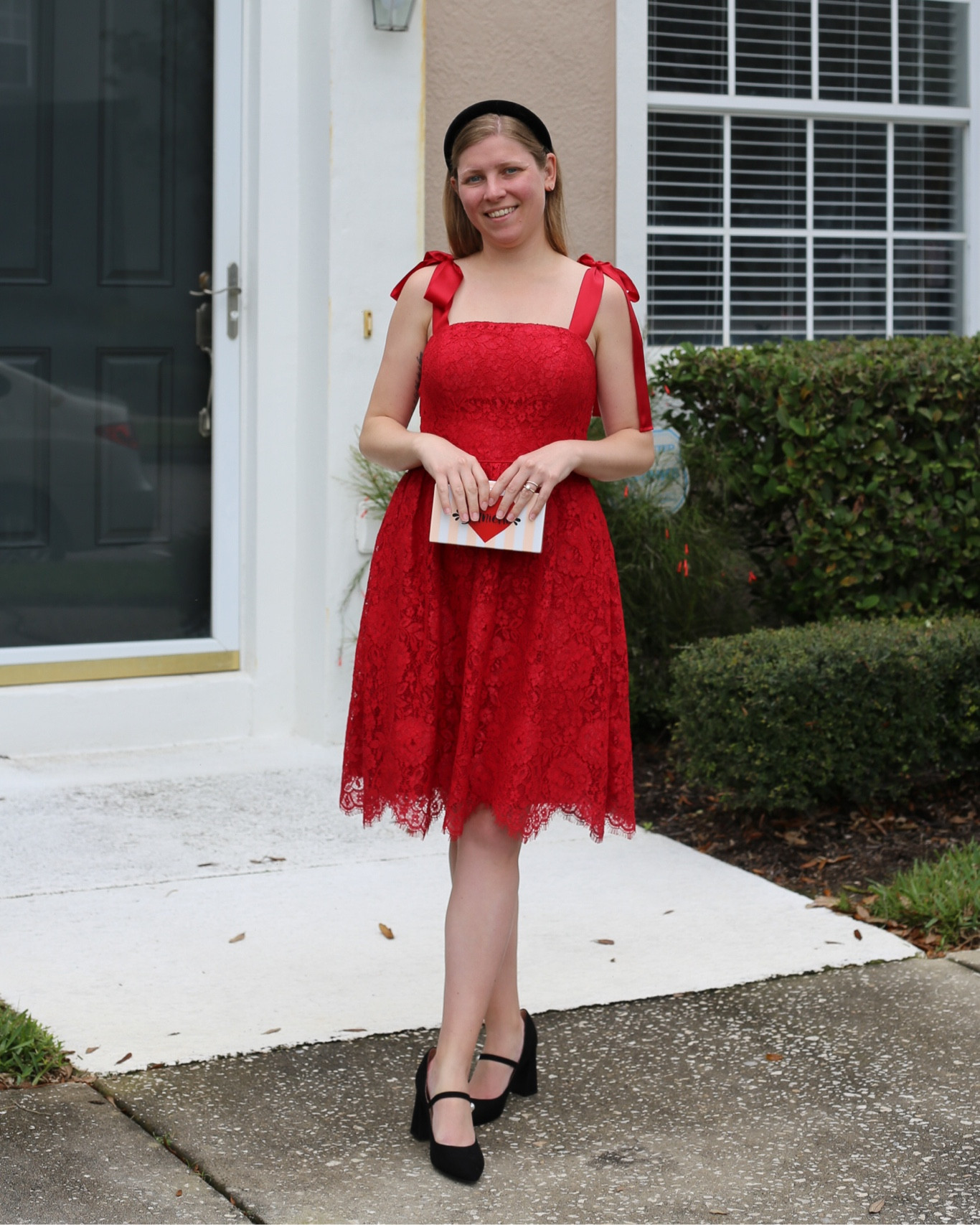Red lace dress for Valentine’s Day  