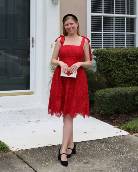 Red lace dress for Valentine’s Day  