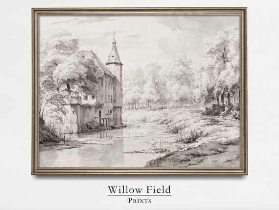 Castle Landscape  Vintage Drawing  Vintage Printable Art  | Etsy | Etsy (US)
