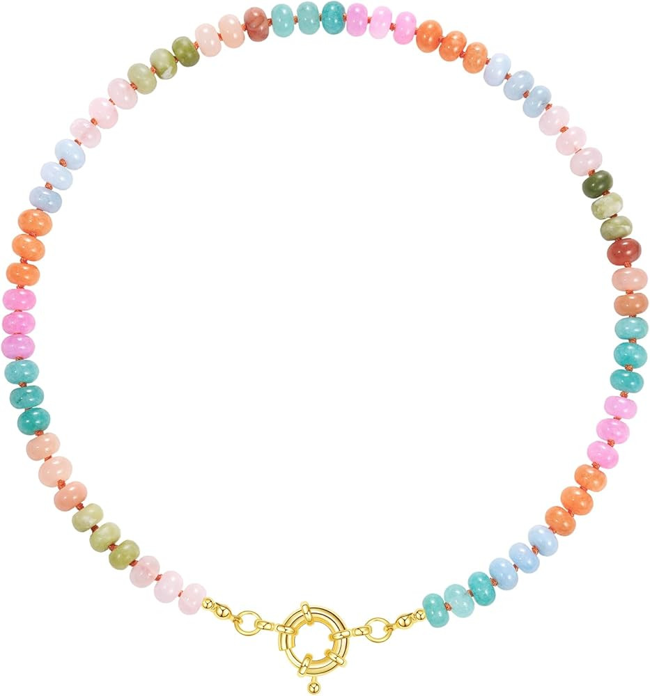 KissYan Beaded Gemstone Necklace for Women, Colorful Boho Bead Choker Natural Stone Surfer Beach ... | Amazon (US)