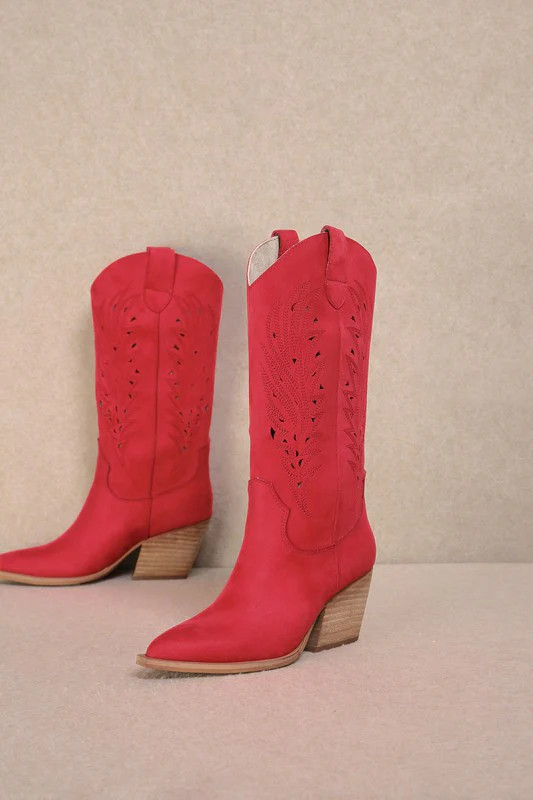 NEW!! The “Olivia” Laser Cut Boot in Red | Glitzy Bella