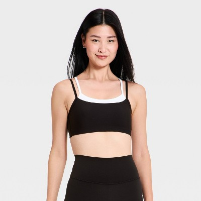 Women's Everyday Soft Light Support Layered Sports Bra - All In Motion™ Black M | Target