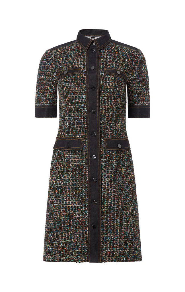 Denim-Trimmed Tweed Dress | Etcetera