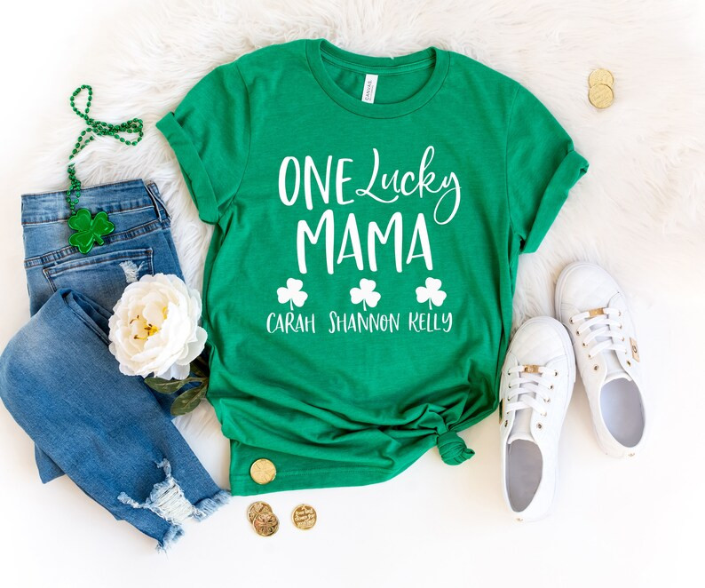 St Patricks Tee One Lucky Mama Shirt - Kids Names Shirt - Cute St Pattys Day Shirt For Mom - Iris... | Etsy (US)