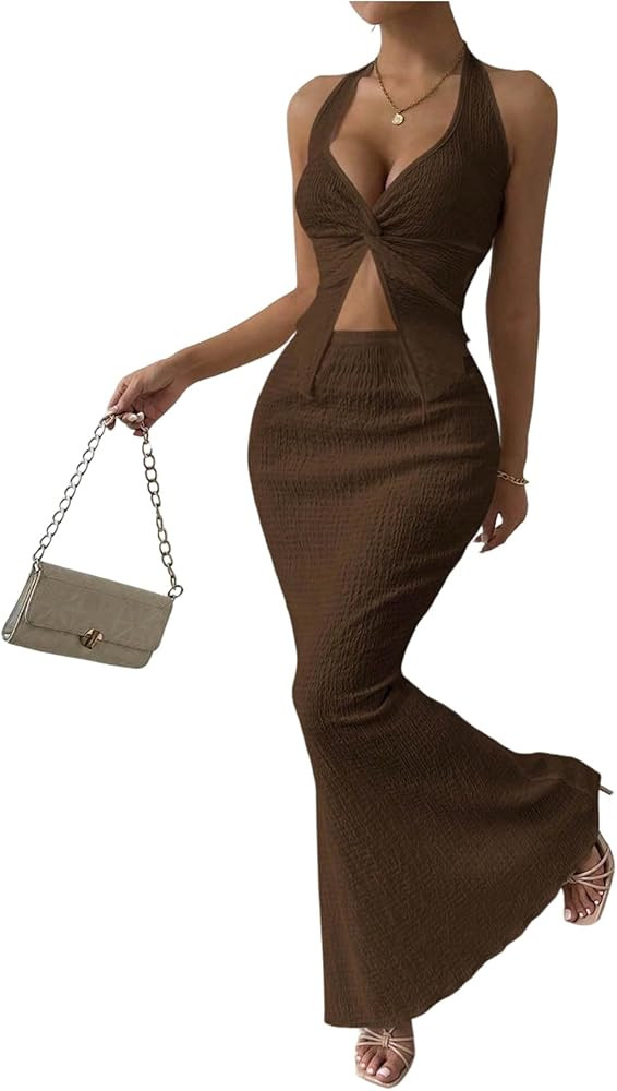 SOLY HUX Women's Two Piece Outfits Twist Front Halter Cami Tops and Skirt Summer Set | Amazon (US)