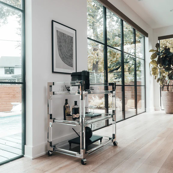 Acrylic Bar Cart with Gold/Silver Hardware | Clear Modern