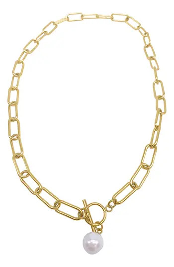 Adornia 8mm Imitation Pearl Charm Toggle Necklace in White/Gold at Nordstrom Rack | Nordstrom Rack