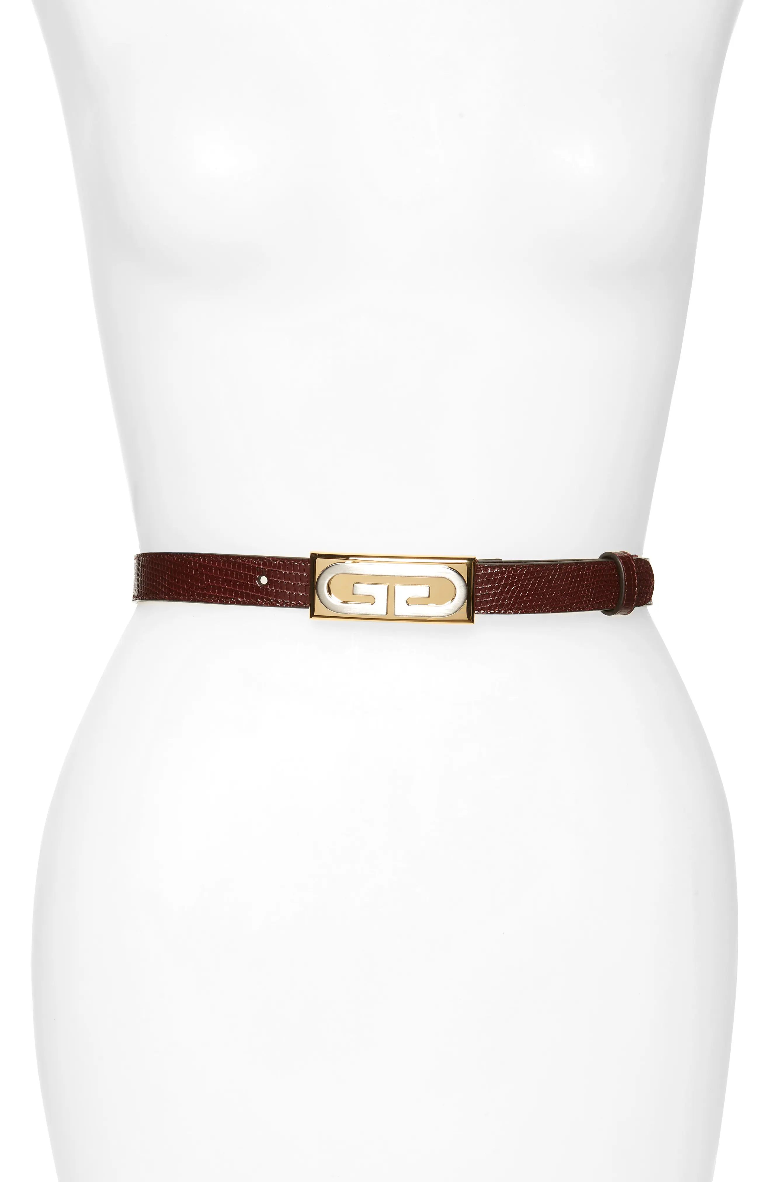 Women's Gucci G-Plaque Genuine Lizardskin Skinny Belt, Size 95 - Vintage Bordeaux | Nordstrom