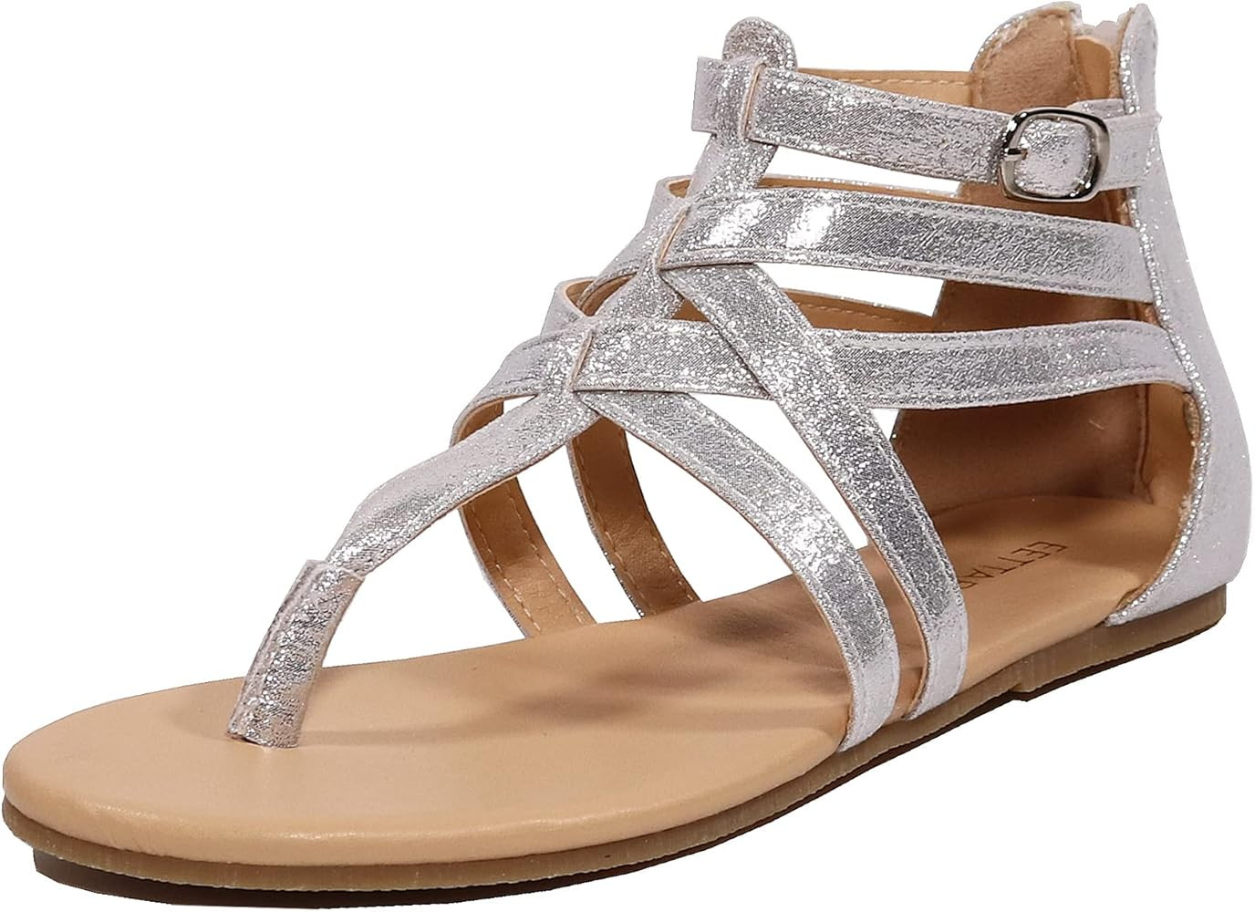 EETTARO Women's Gladiator T-Strap Flat Sandals Fisherman Strappy Thongs Open Toe Back Zip Beac... | Amazon (US)