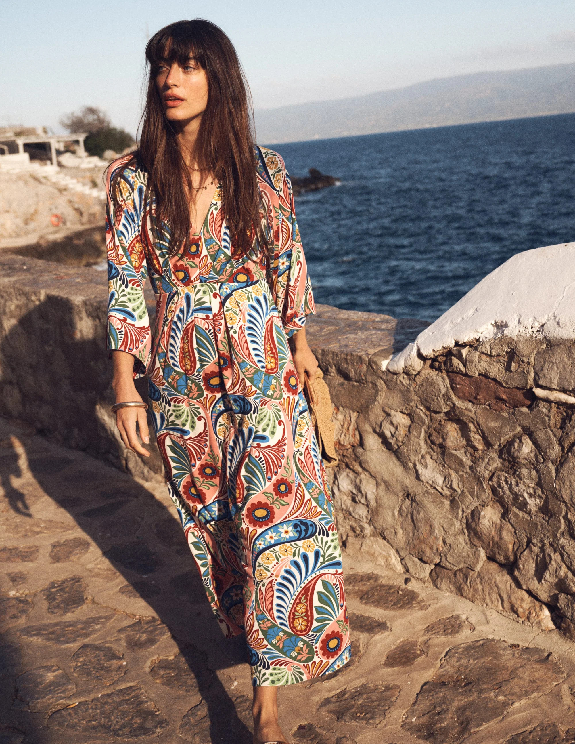 Nell Kimono Midi Jersey Dress-Multi, Enchanted Paisley | Boden (US)