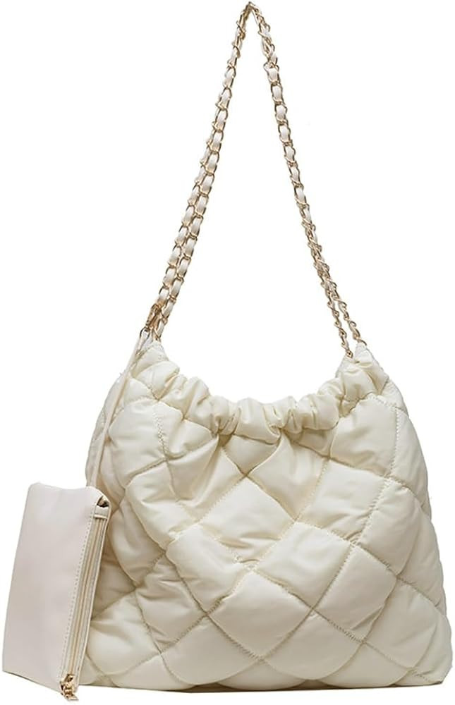 Quilted Tote Bag for Women Padding Down Cotton Hobo Bag Fashion Large Shoulder Bag | Amazon (US)